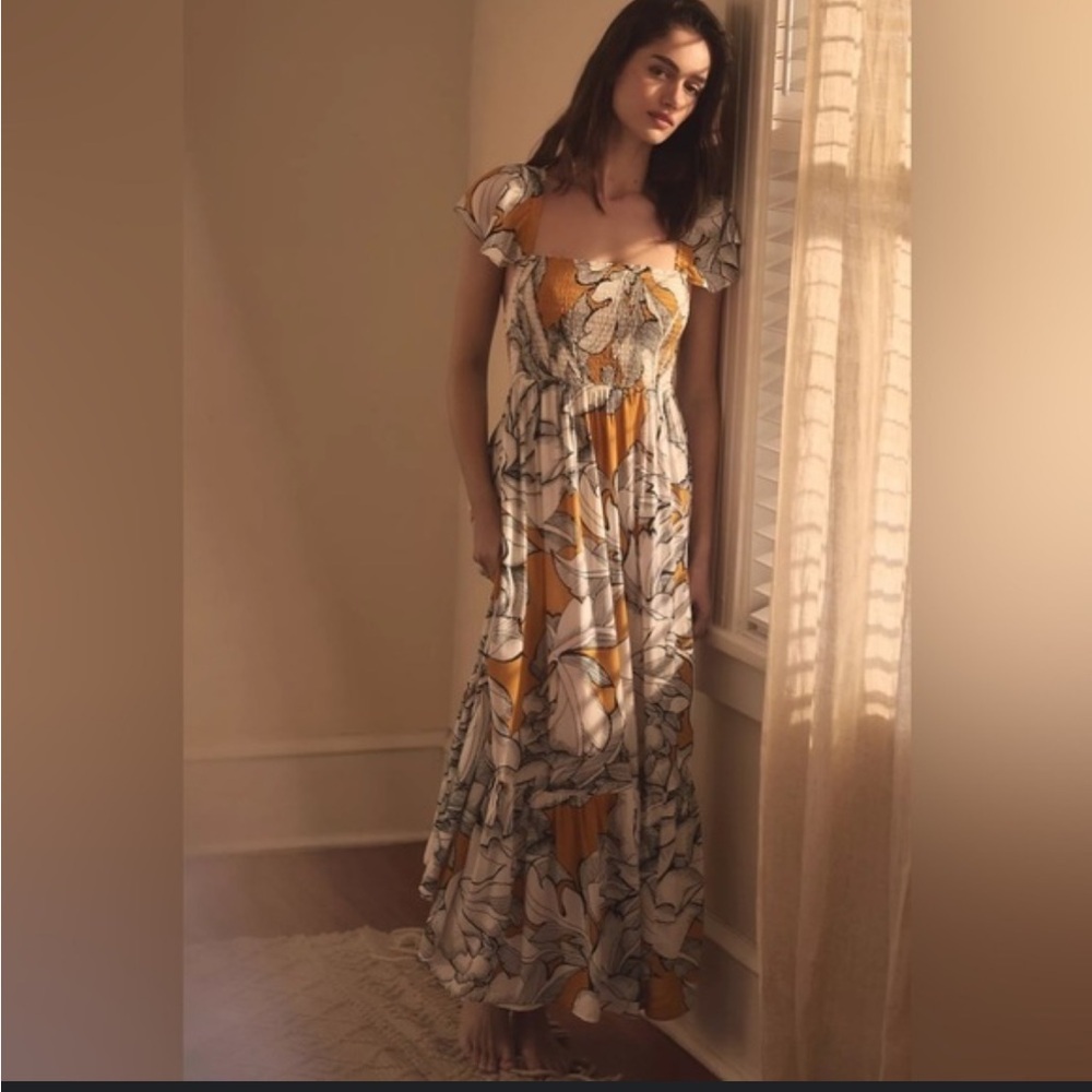 Anthropologie floral smocked maxi dress nwt